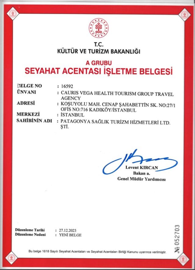 Turizm Bakanlığı A Grubu Seyahat Acentası İşletme Belgesi